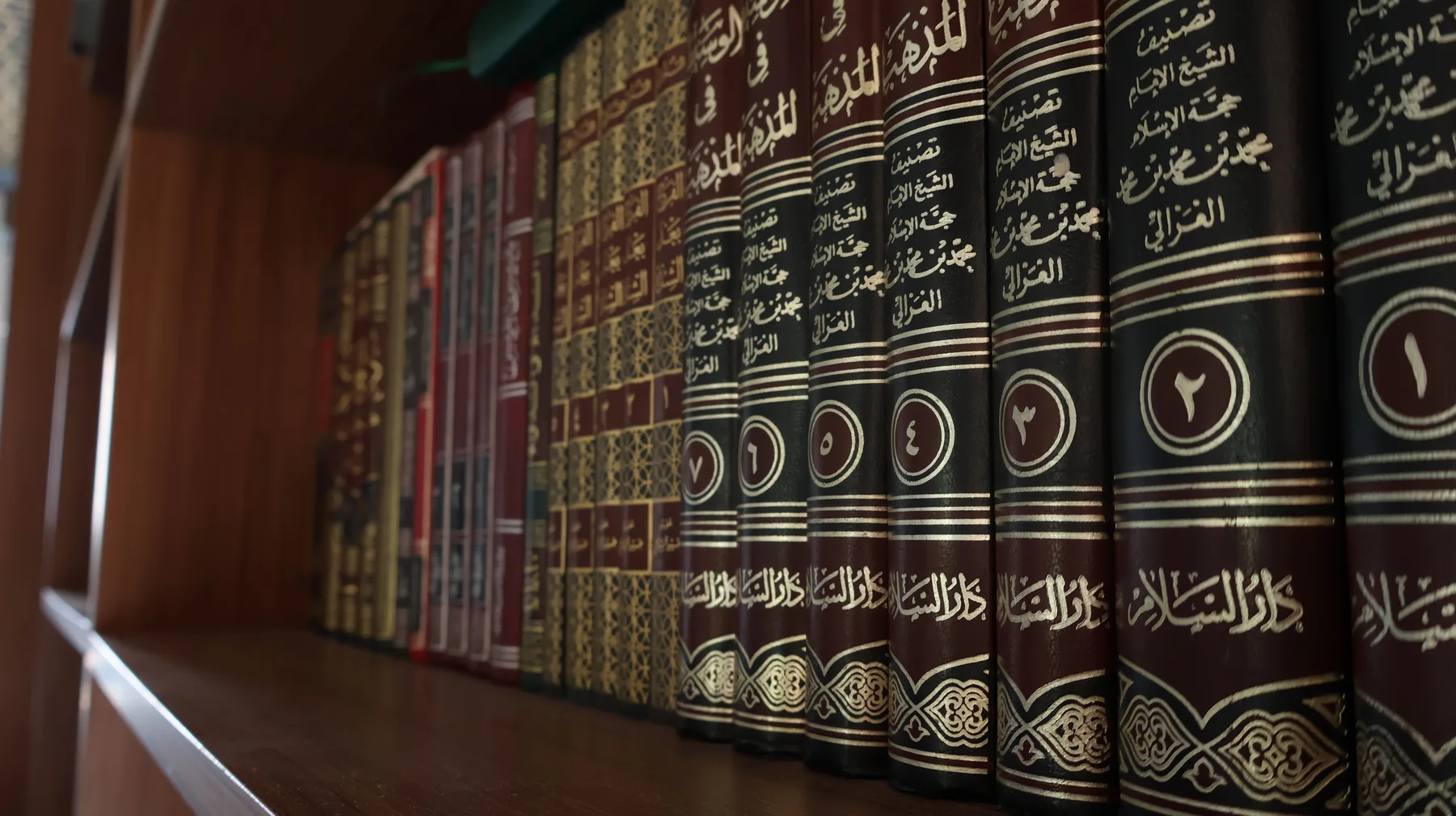 Five shelves of tafsir, hadith and fiqh references, kept for the 340 students on the Quran and tajweed courses and open to everyone else.